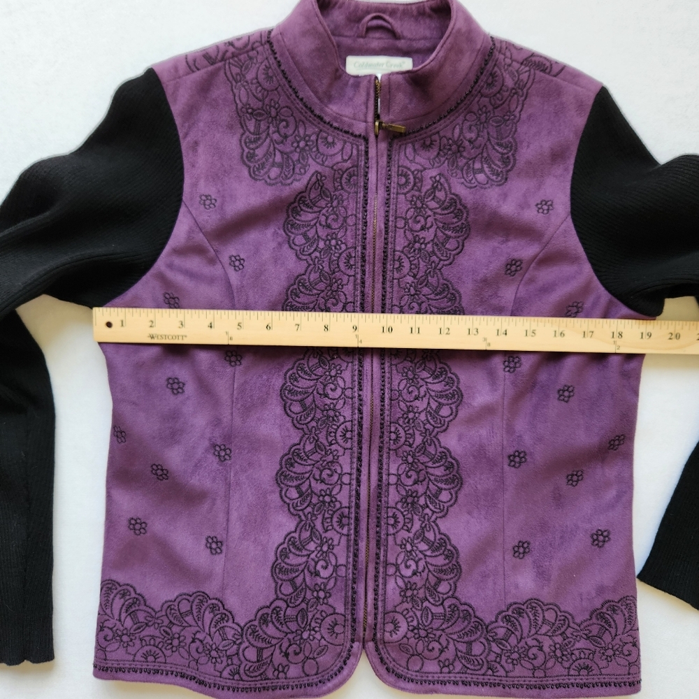 Whimsigoth Jacket Purple Plum Vintage Y2K Faux Suede Floral Embroidered Medium - Picture 12 of 14
